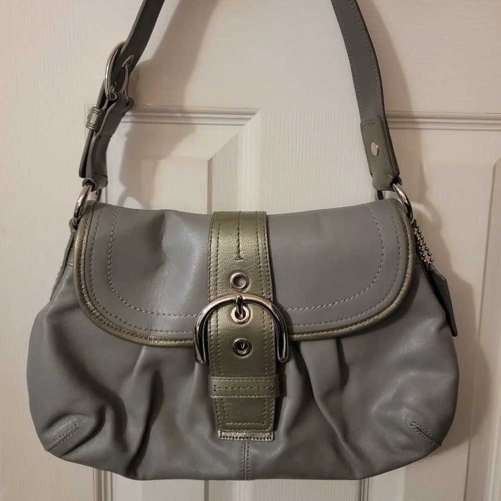 Coach | Bags | Coach Soho Pleated F524 Gray Leather Buckle Flap